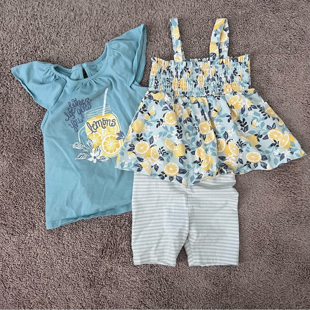 Blue and Yellow Lemon Print Kids Top Set Size 2T